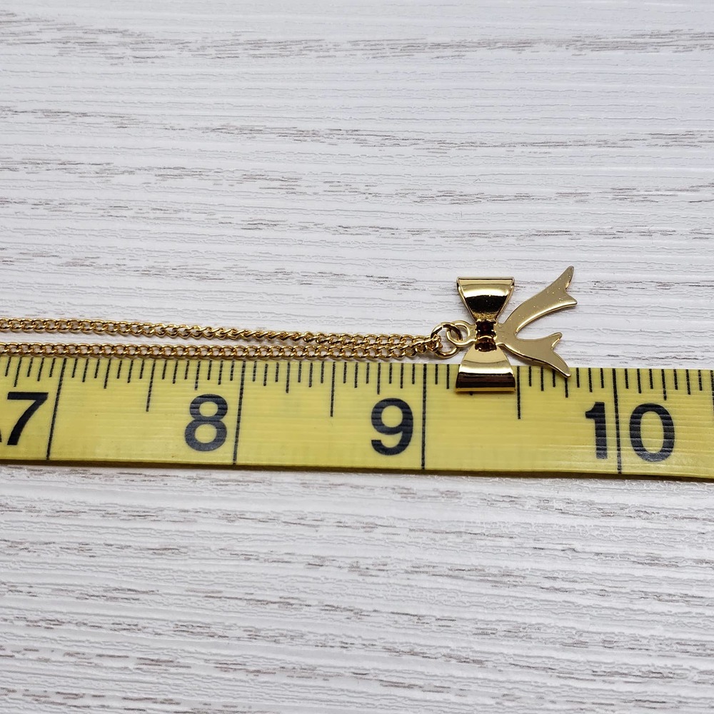 Gold Tone Chain Bow Ribbon Pendant Red Crystal - Picture 5 of 7